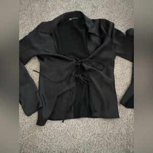 Zara Black Tie-Front Blouse